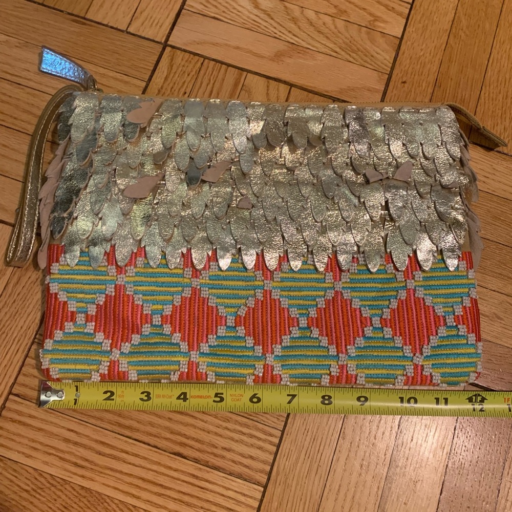 NWOT Anthropologie padded clutch with leather and beading - Picture 7 of 9